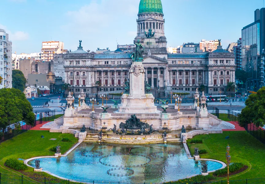 Palacio del Congreso and Plaza del Congreso fountain in Buenos Aires, Argentina