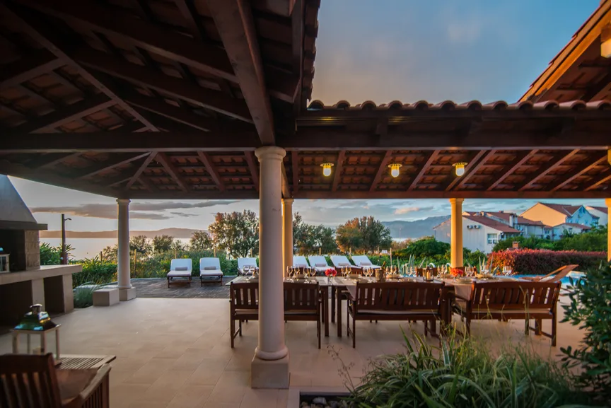 Covered terrace dinner at Villa Gumonca, Brač Island