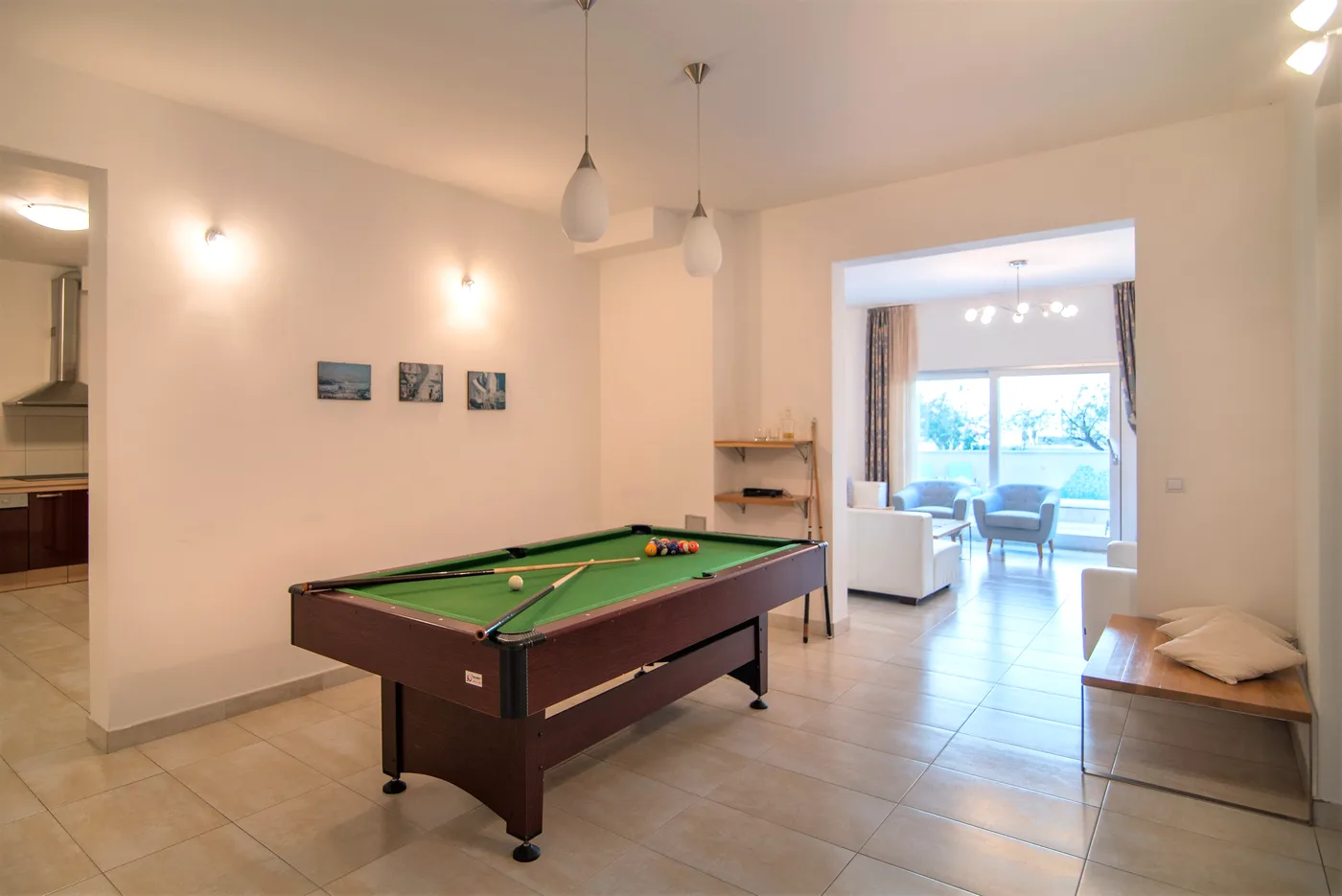 Games room with billiards table and lounge at Villa Mirca, Brač Island