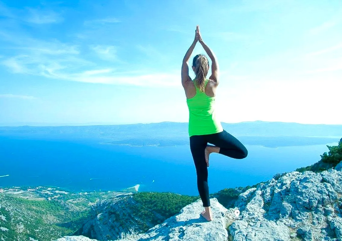Yoga at the Vidova Gora summit overlooking the Adriatic, Croatia