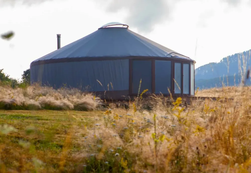 Yoga yurt in a meadow at Terra Belá, winter yoga retreat Slovakia