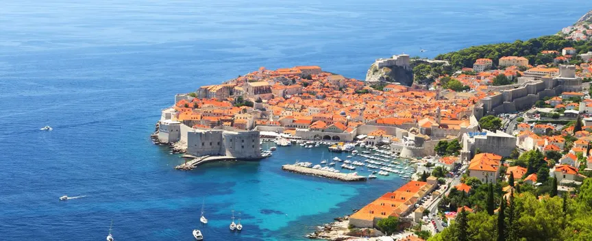 Aerial view of Dubrovnik's Old Town and city walls, Croatia