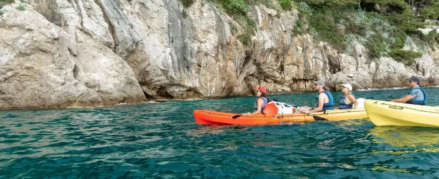 Sea kayaking from Lopud to Šipan Island, Elaphiti Islands, Croatia