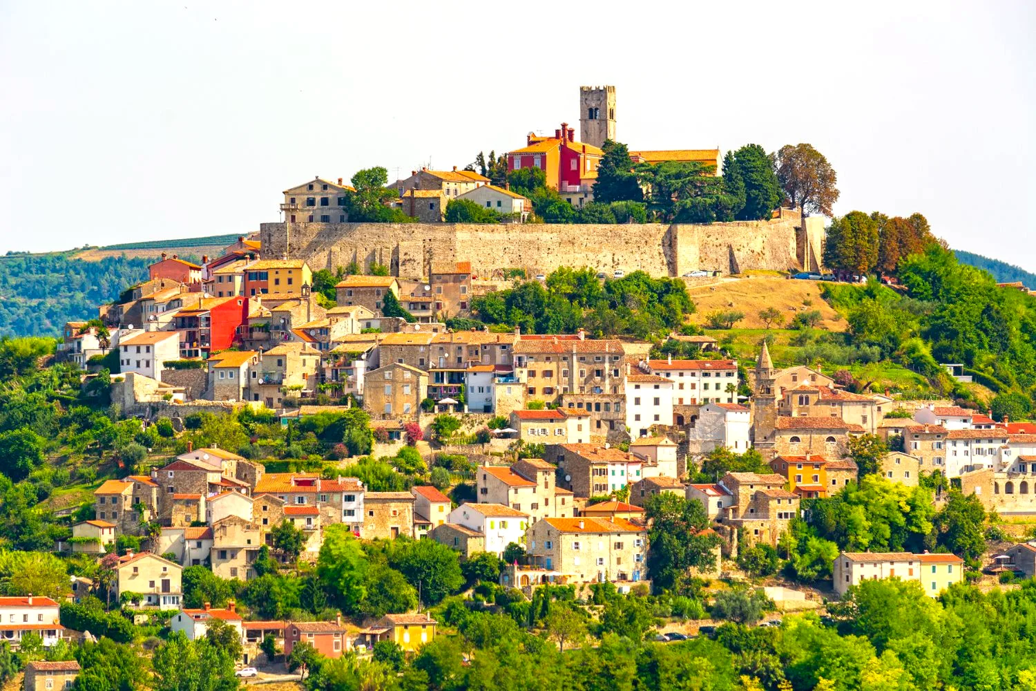 The hilltop town of Motovun overlooking the Mirna valley, Istria, Croatia