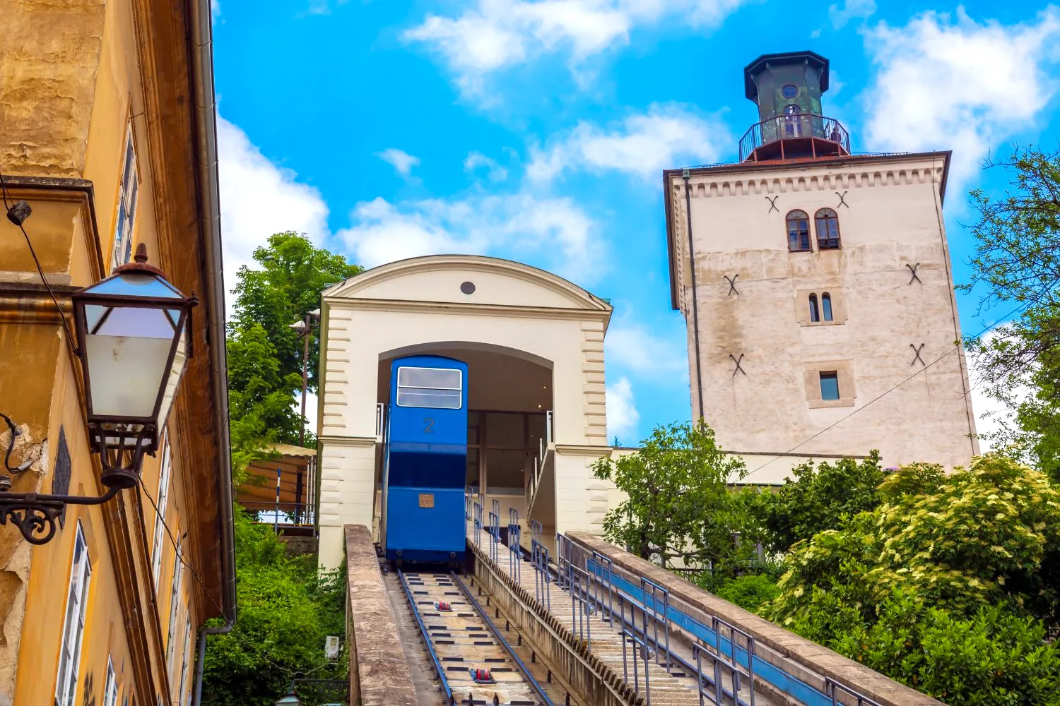 Zagreb funicular and Lotrščak Tower in the Upper Town, Croatia