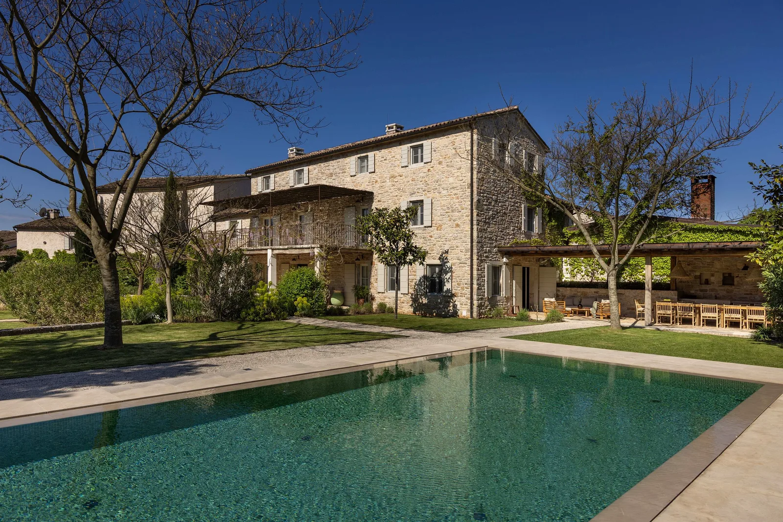 Stone villa and heated pool at the Istria retreat venue, Croatia