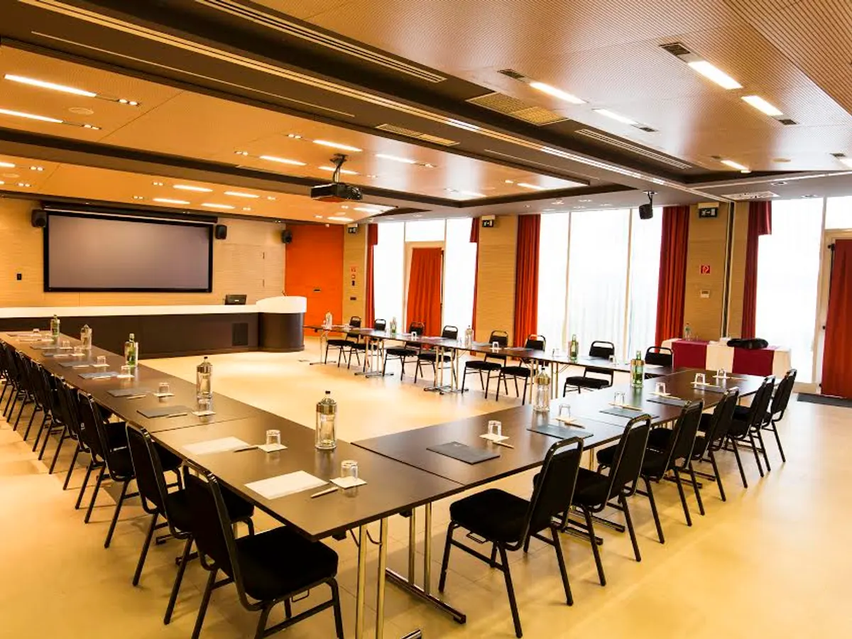 Naturally lit conference room usable as an indoor yoga space at Hilton Lopud Beach Resort, Croatia
