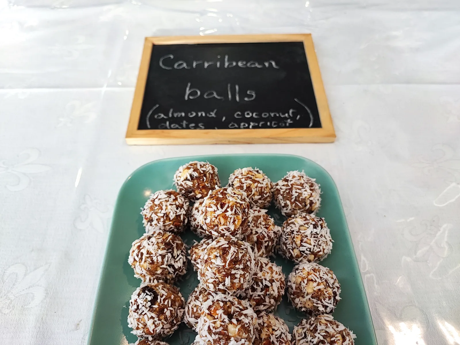 Almond, coconut and date energy balls on the buffet at B&B Dela, Hvar Town, Croatia