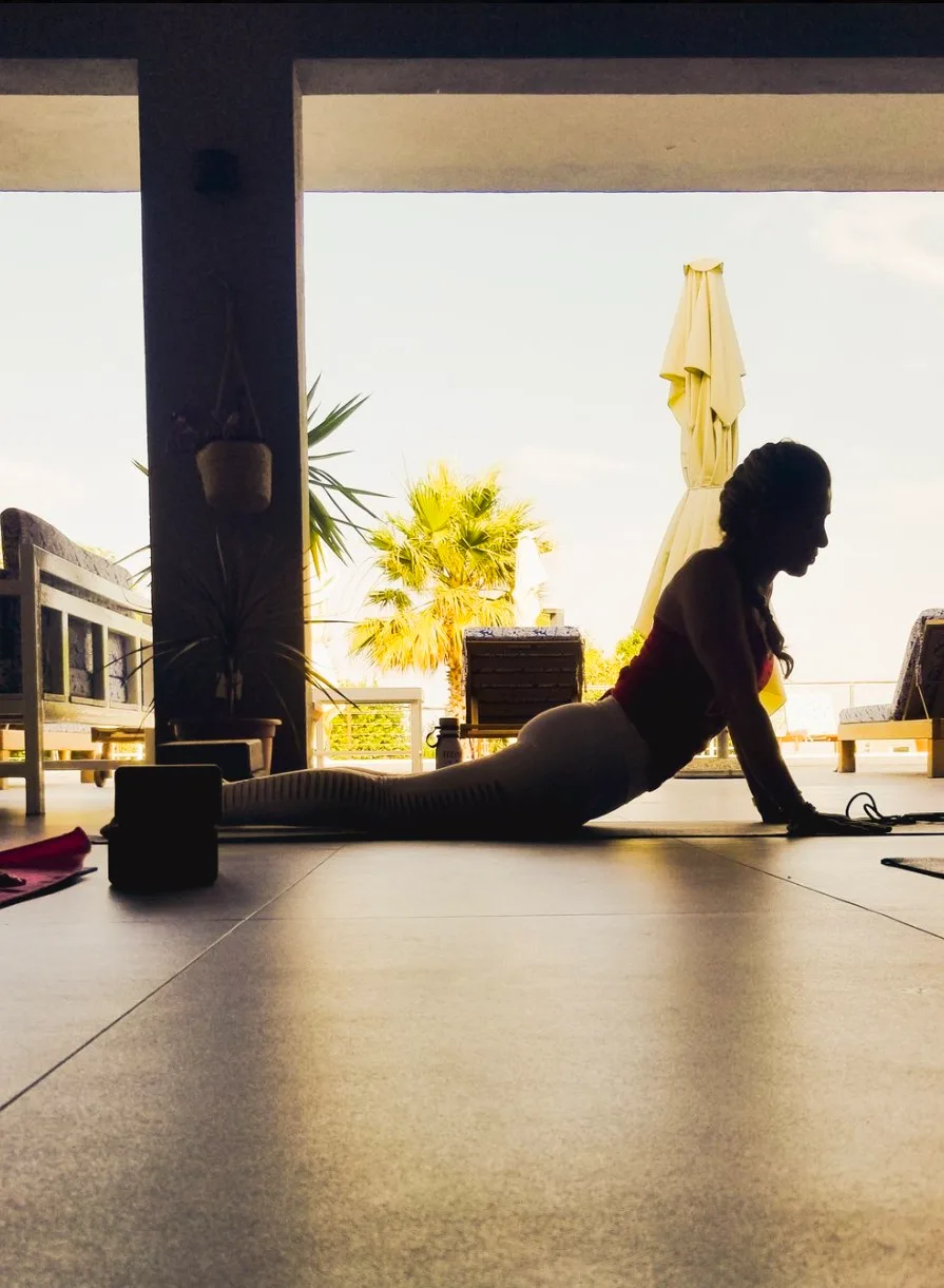 Solo yoga practice on the terrace at sunset, B&B Dela, Hvar Town, Croatia