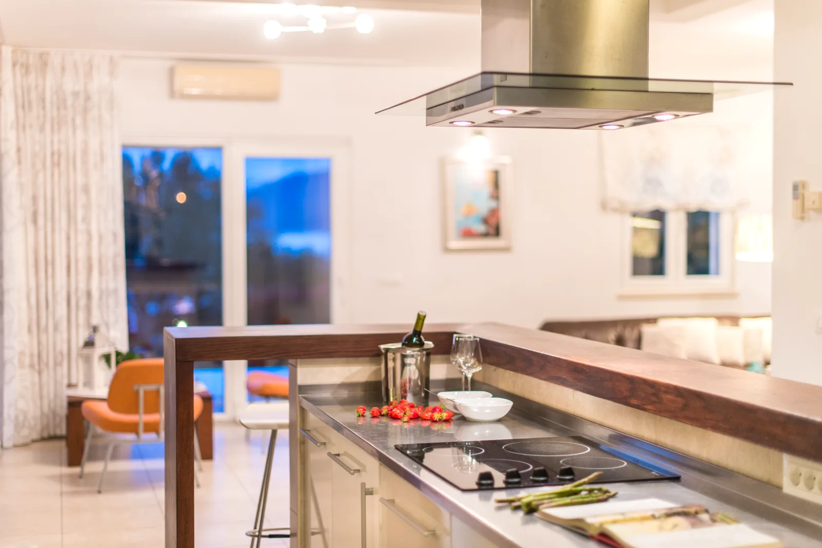 Open-plan kitchen with island at Villa Gumonca, Brač Island, Croatia
