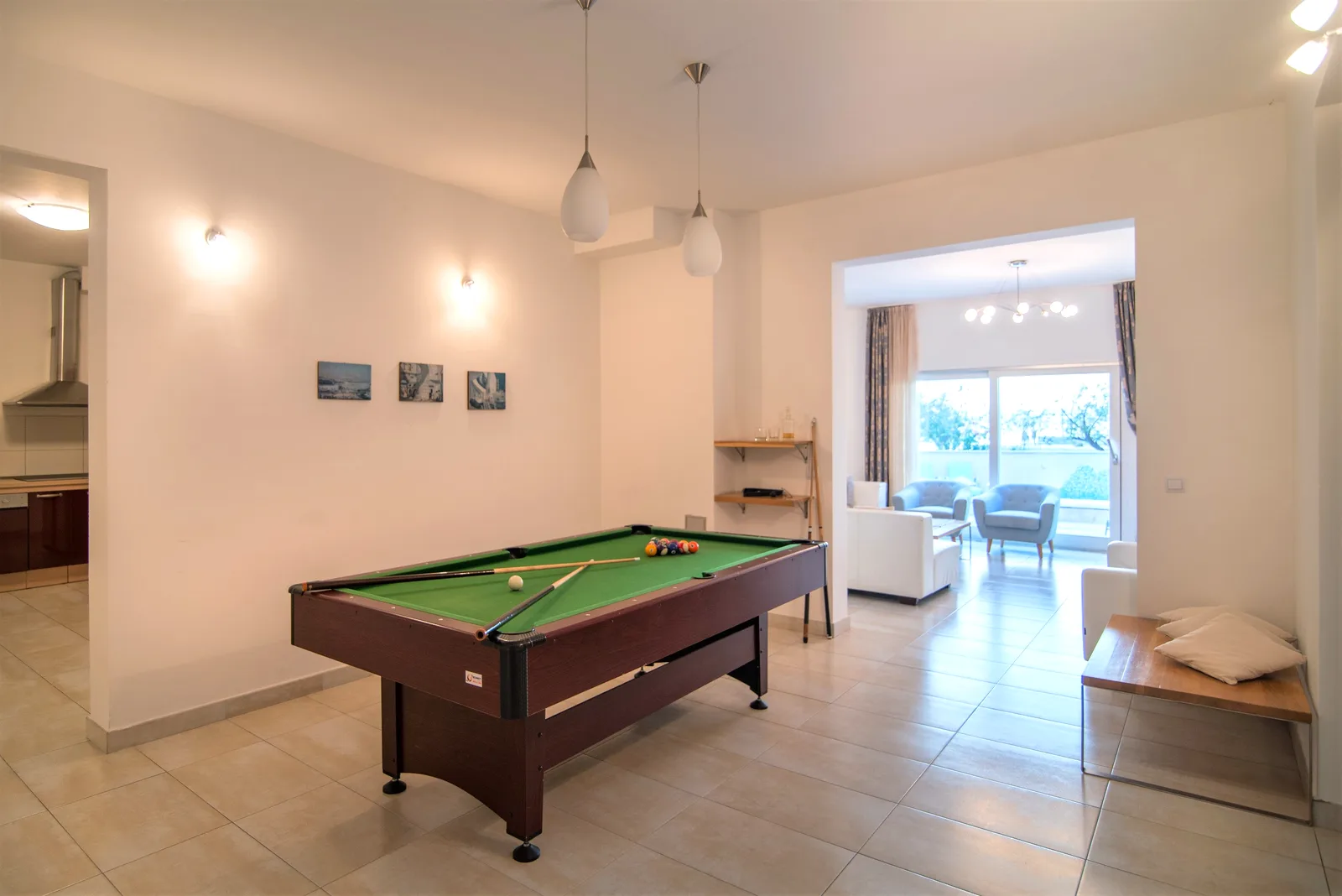 Games room with a billiards table at Villa Mirca, Brač Island, Croatia