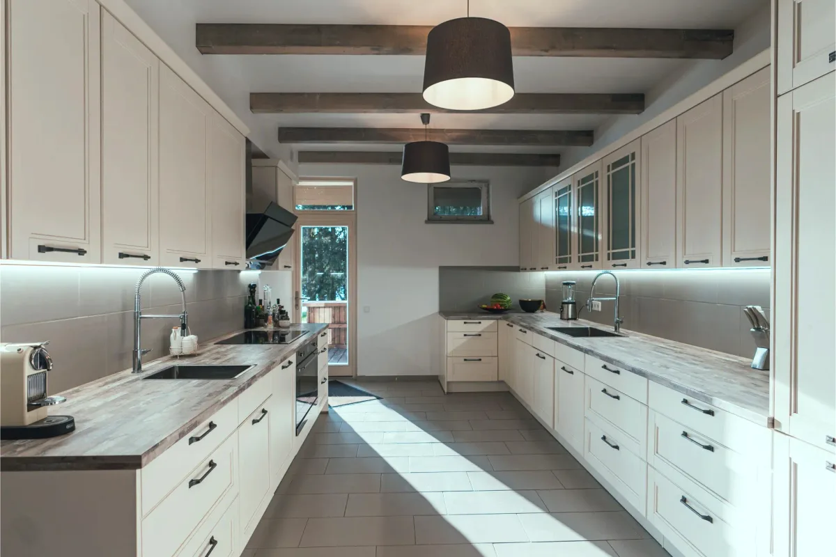 Fully-equipped self-catering kitchen in Big House at Šiaurys Resort, Lithuania