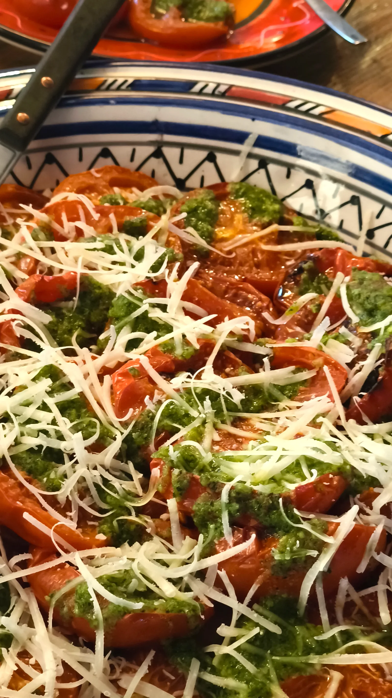 Roasted tomato salad with pesto and parmesan at Villa Vale a Pena, Algarve