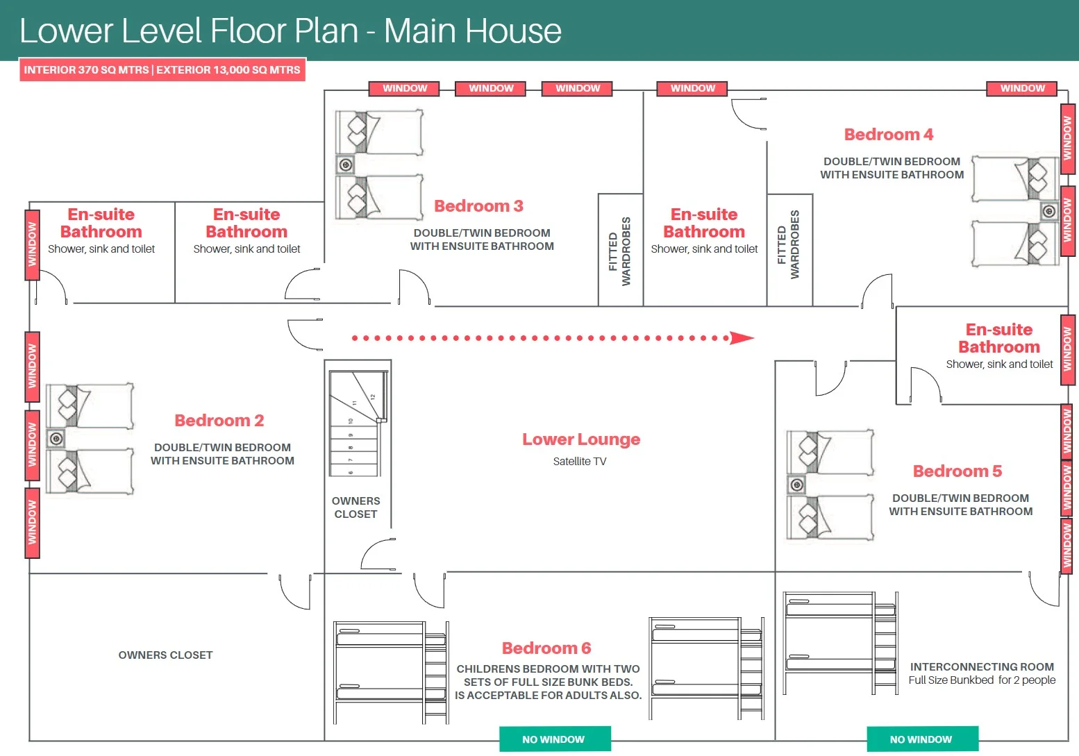 Oodles floor plan — lower level of the main house, Spain