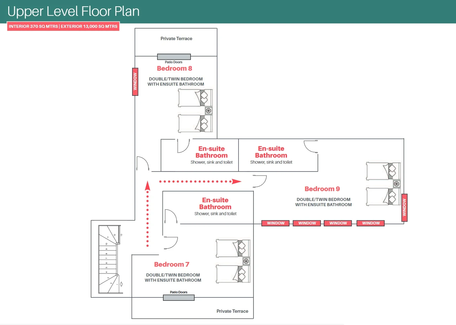 Oodles floor plan — upper level of the main house, Spain