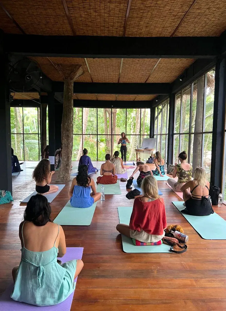 Yoga class in the jungle-view studio at Shivari, Koh Phangan