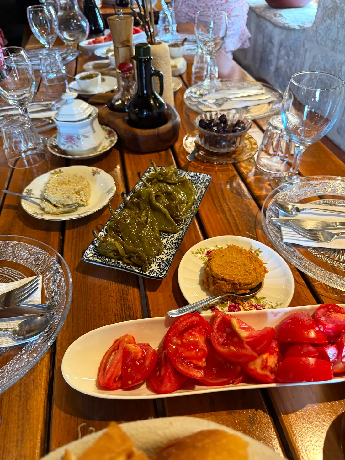 Table spread of fresh Mediterranean dishes at the retreat, Brač Island