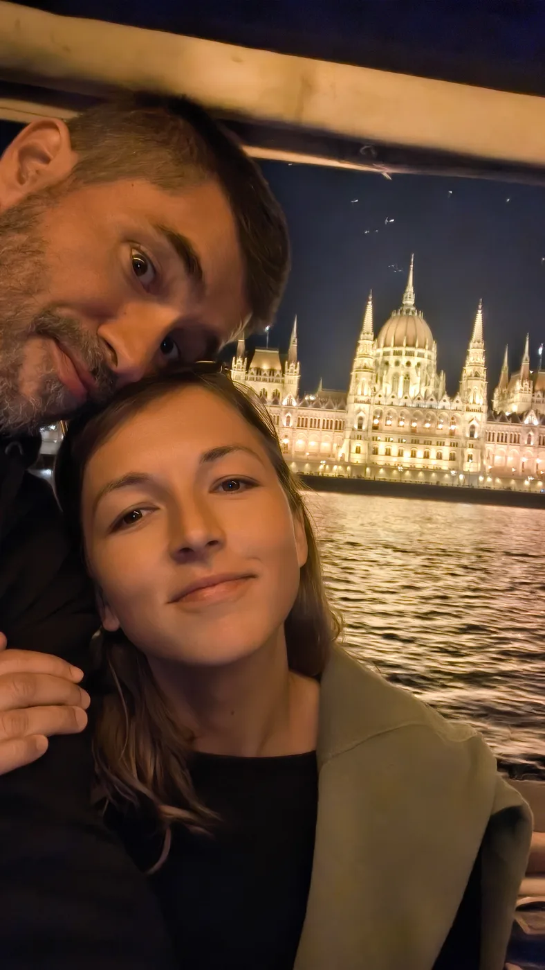 A quiet moment on the group's Danube night cruise, Parliament in the background
