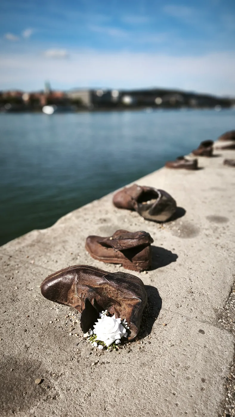 The Shoes on the Danube Bank memorial, visited during the group's Budapest walking tour