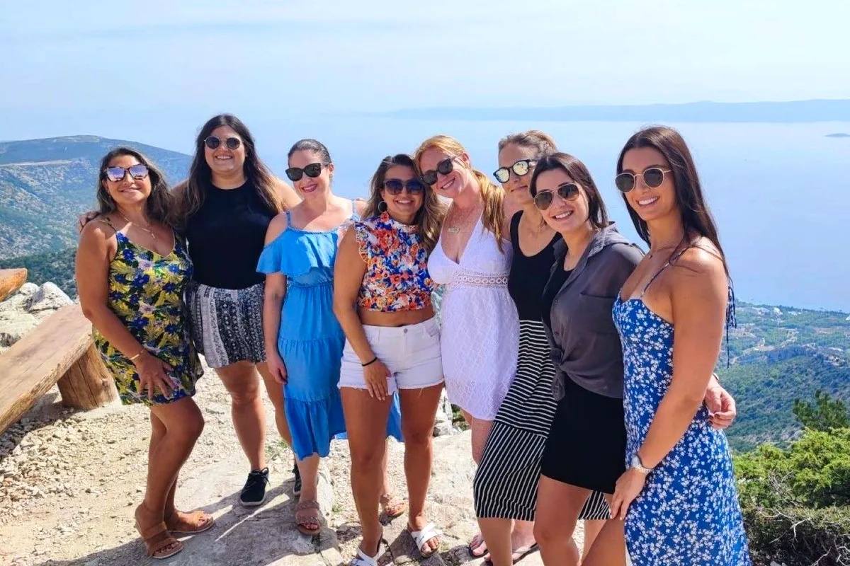 group on an Adriatic island hilltop on the Croatian Vegan Tour