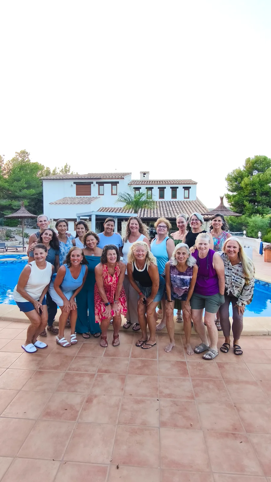 The full group by the pool at the Oodles villa, Costa Blanca, Spain