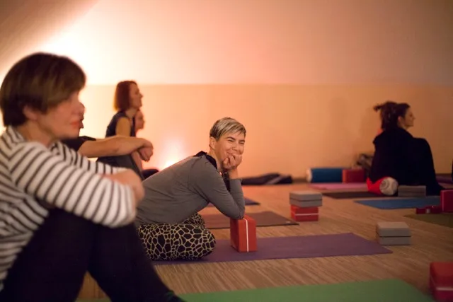 Restorative yoga session at the Transformative Weekend on Zagreb Mountain, Croatia